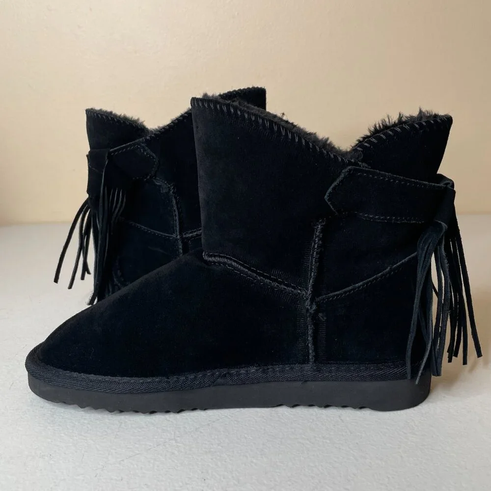Morgan Taylor Women’s Black Leather Faux Fur Winter Booties Size 7